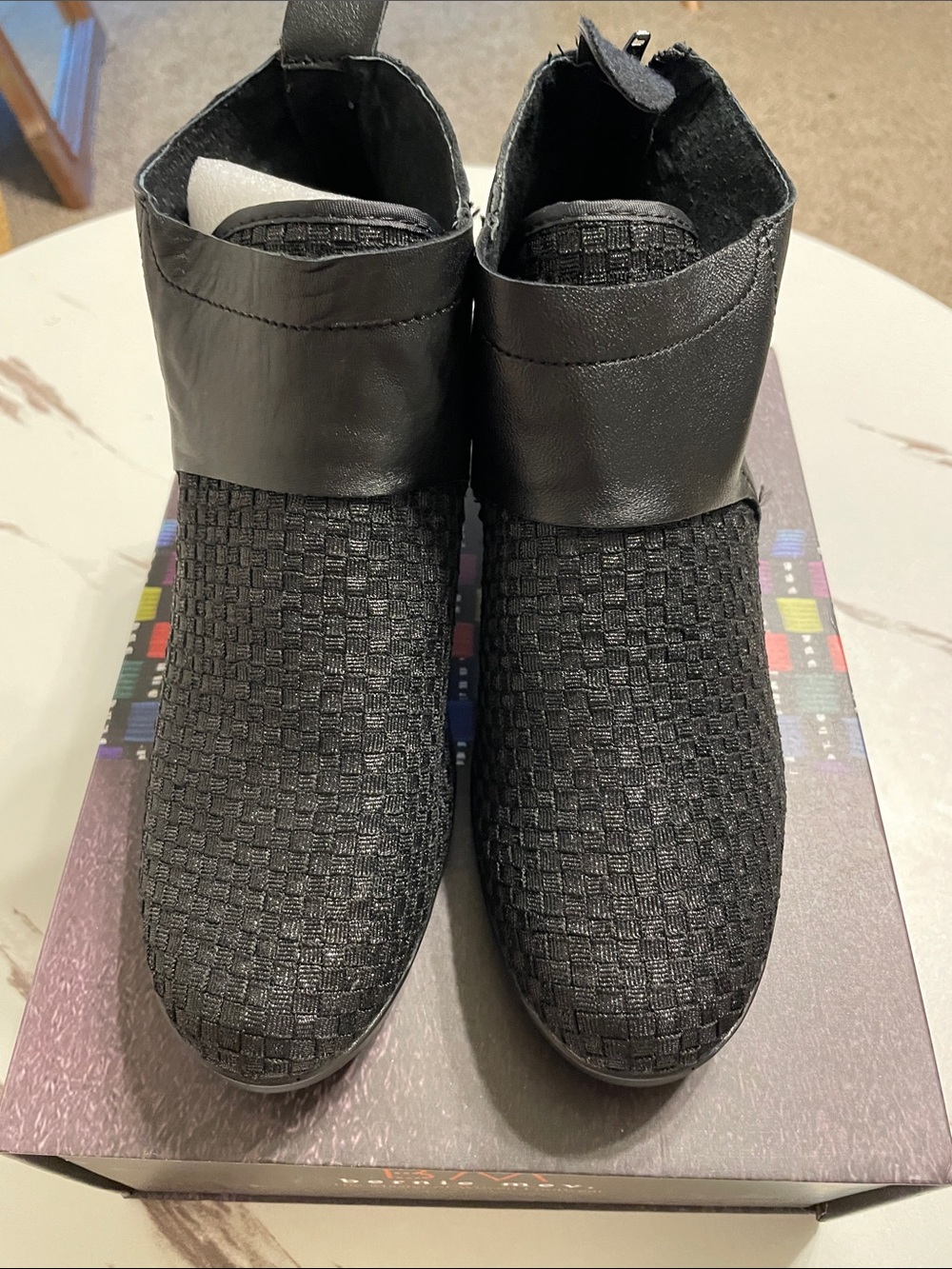 bernie mev. Black Woven Ankle Boots